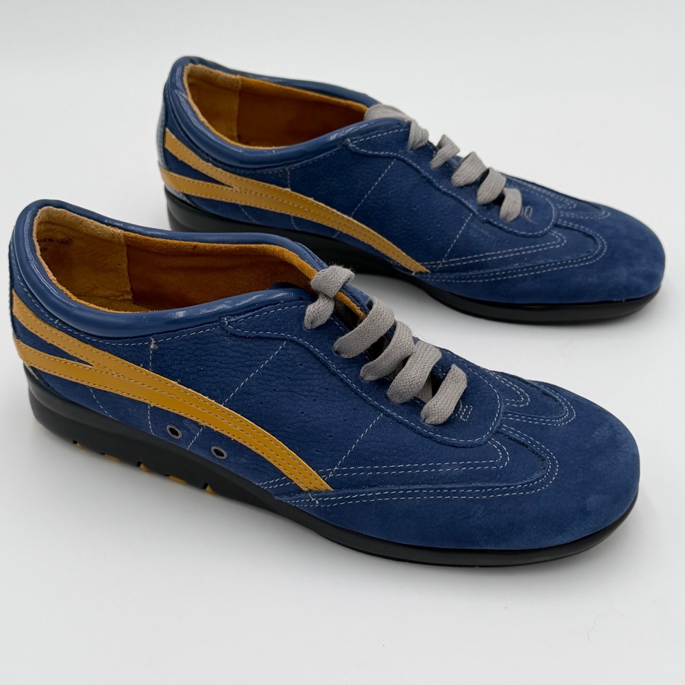 Aerosoles Air Cushion Blue Suede Yellow Stripe Sneakers Womens 7M Low Top